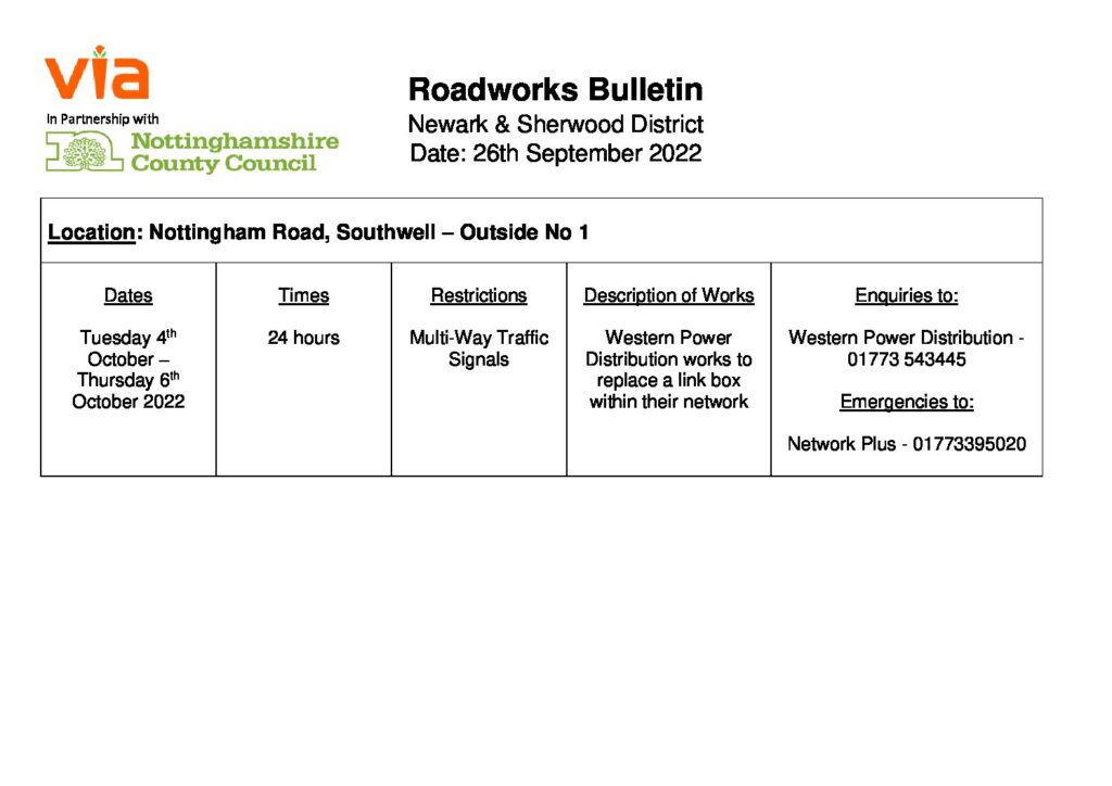 Roadworks Bulletin – 4 – 6 October Multi-Way Traffic Signals on ...